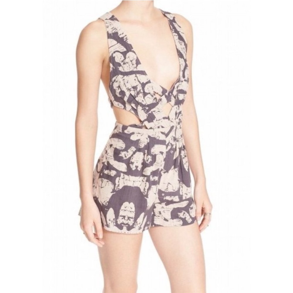 FREE PEOPLE La Vida Printed Cutout Romper size 4 boho festival coastal cowgirl